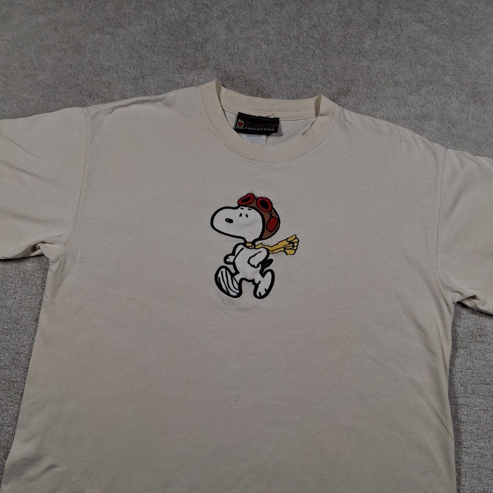 Peanuts Collection T-Shirt Mens Medium Cream Snoopy Flying Ace Embroidered Tee